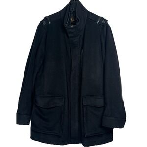 Cole Haan Men's Coat Size L Black Wool Cashmere Blend Full Zip/Snap